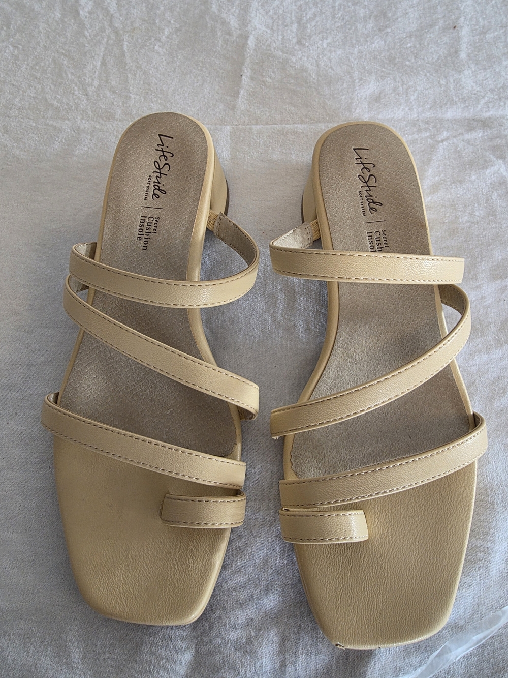 Life Stride Neutral Beige Multi-Strap Slide Sandals